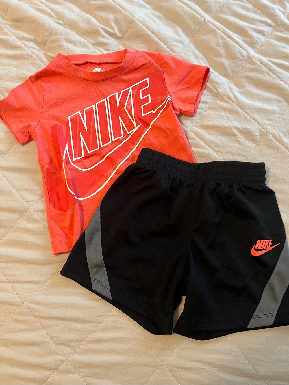 Nike Kids Coral Graphic Tee and Black Athletic Shorts Set